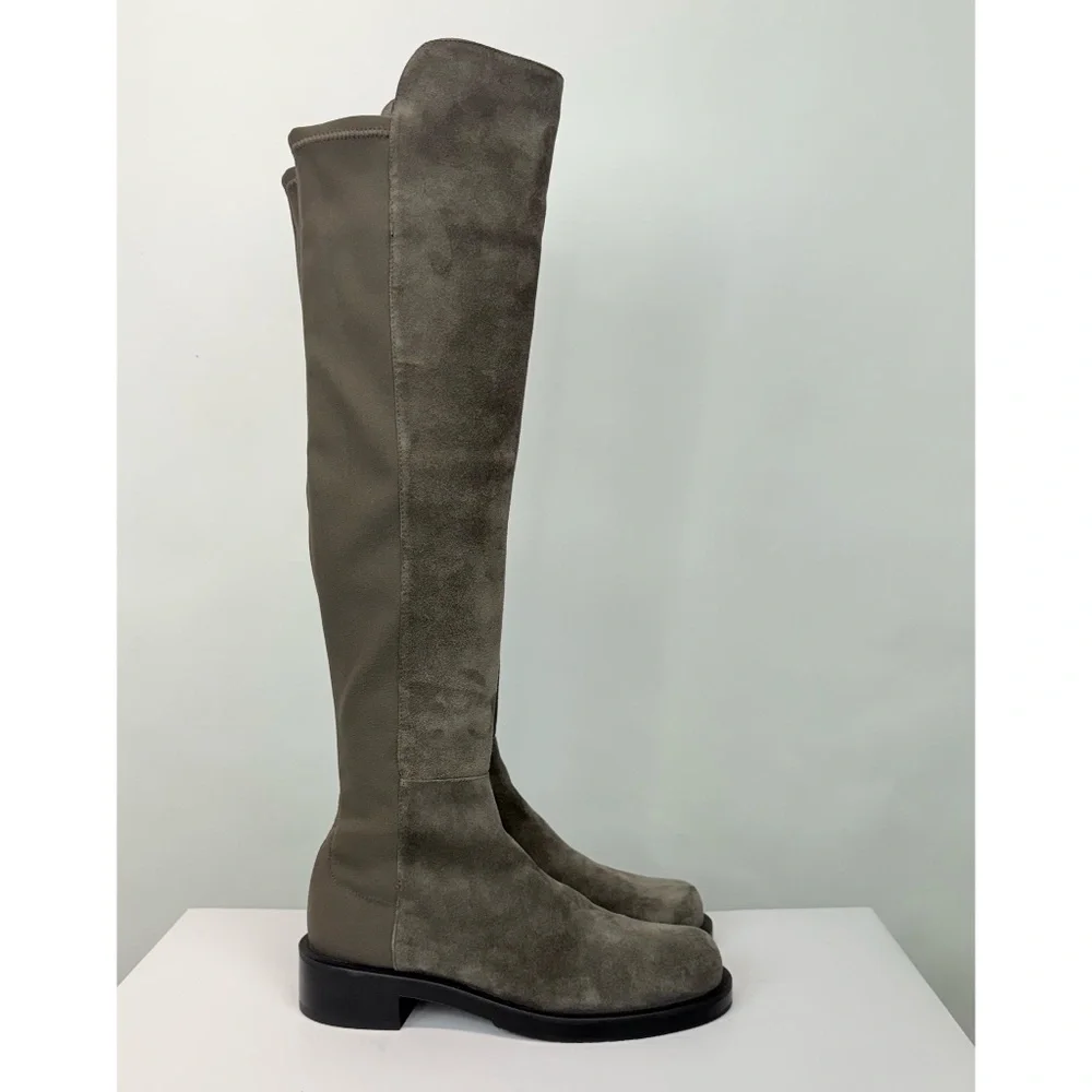 New Stuart Weitzman 5050 Bold Over The Knee Boot Grey Suede Sz 5.5